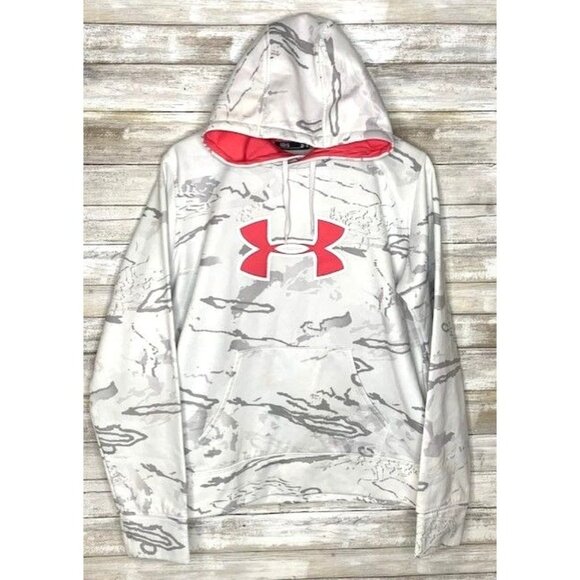 Women's Under Armour L Semi-Fitted Hooded Sweatshirt with Red Logo & Camo Design - Picture 1 of 9